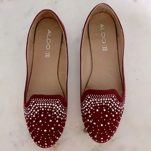 Maroon Aldo Flats with silver stones size 10